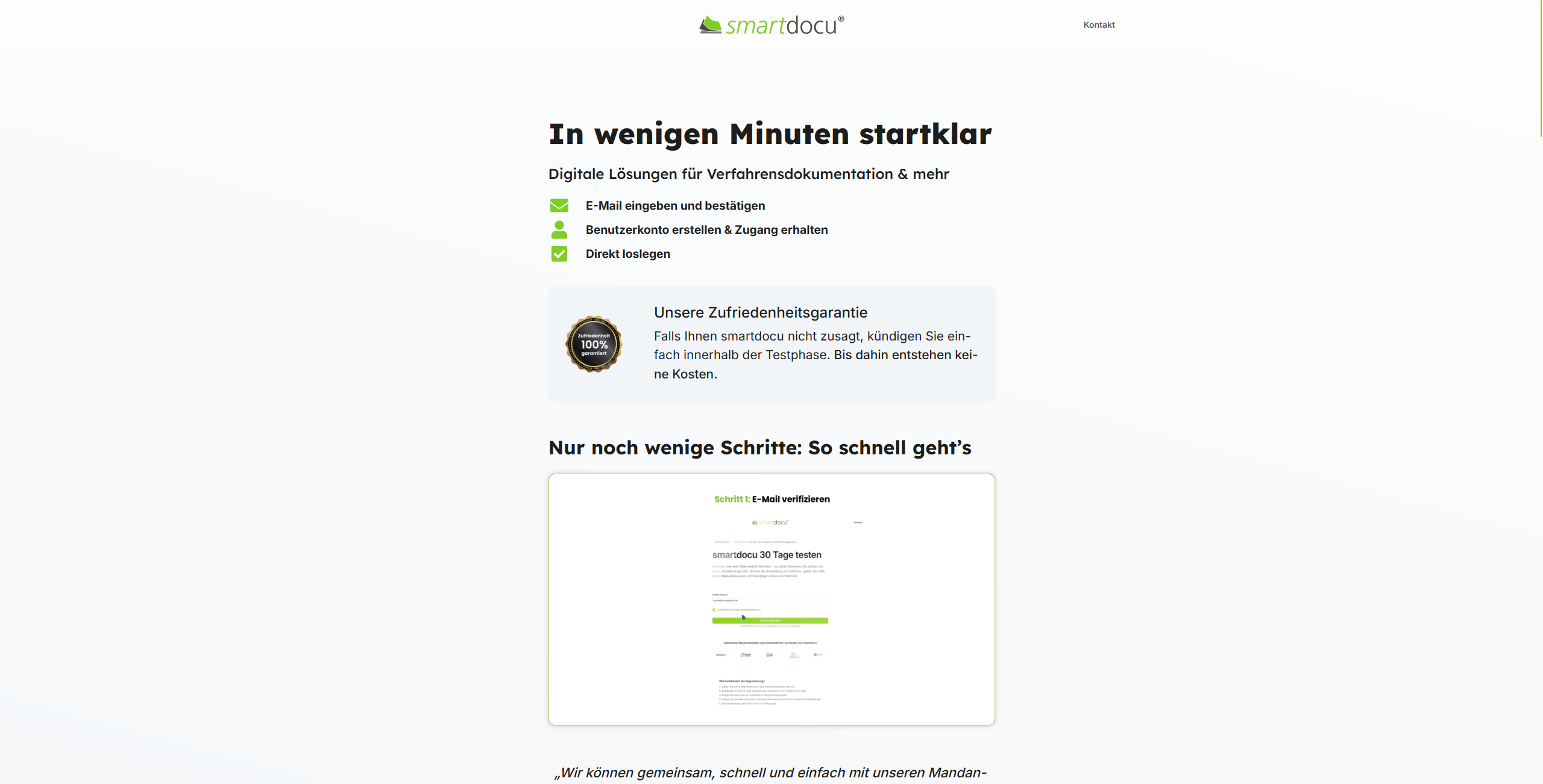 Smartdocu Website mit strukturierten Inhaltsmodulen