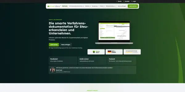 Aktueller Above-the-fold-Bereich der smartdocu Website