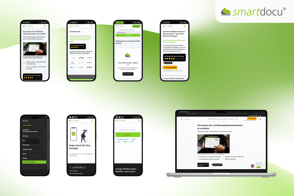 Smartdocu Website auf mobilen Geräten und Laptop